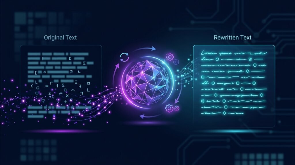 AI Rewriter transforming text into a clear rewritten version