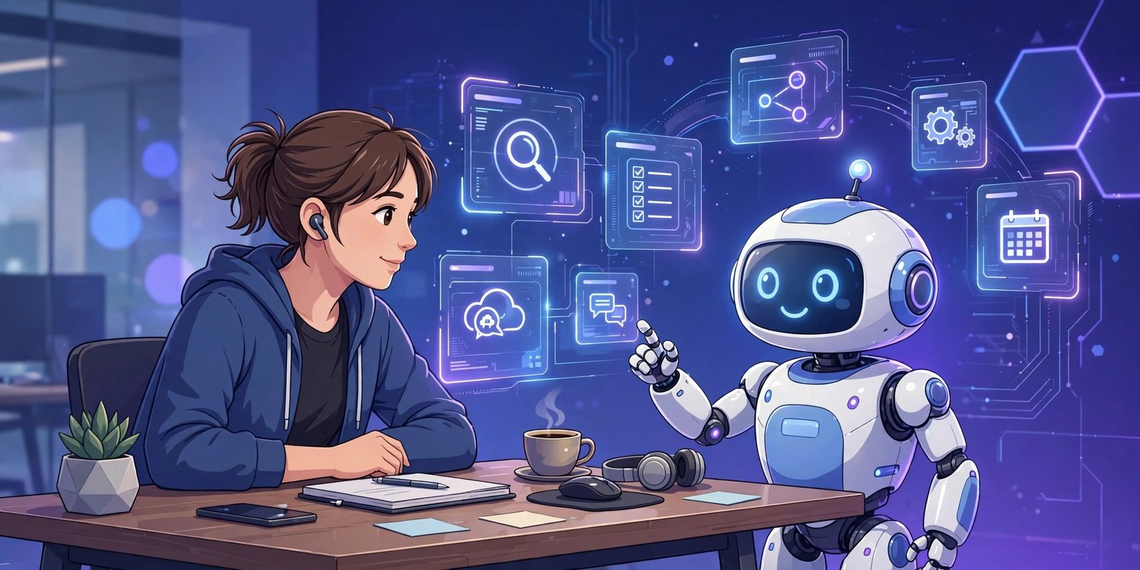 AI robot assistant helping a human — beginner's guide to AI agents