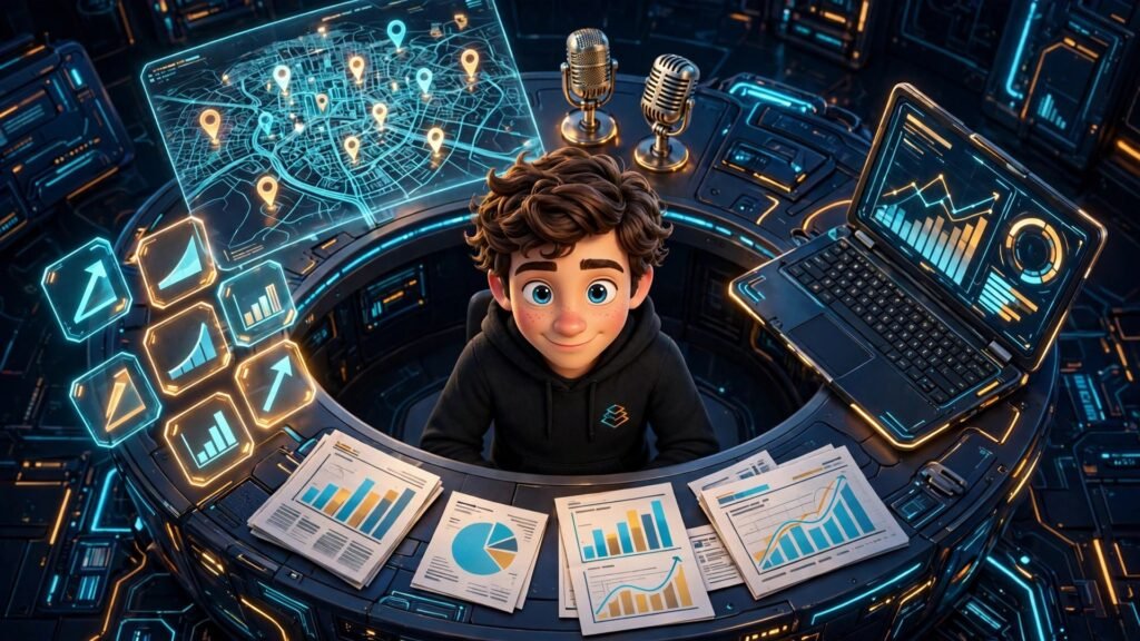 How to use Featured Newsjacking AI for beginners - 3D illustration of the AI Tool Steps mascot at a newsroom desk with breaking news alerts