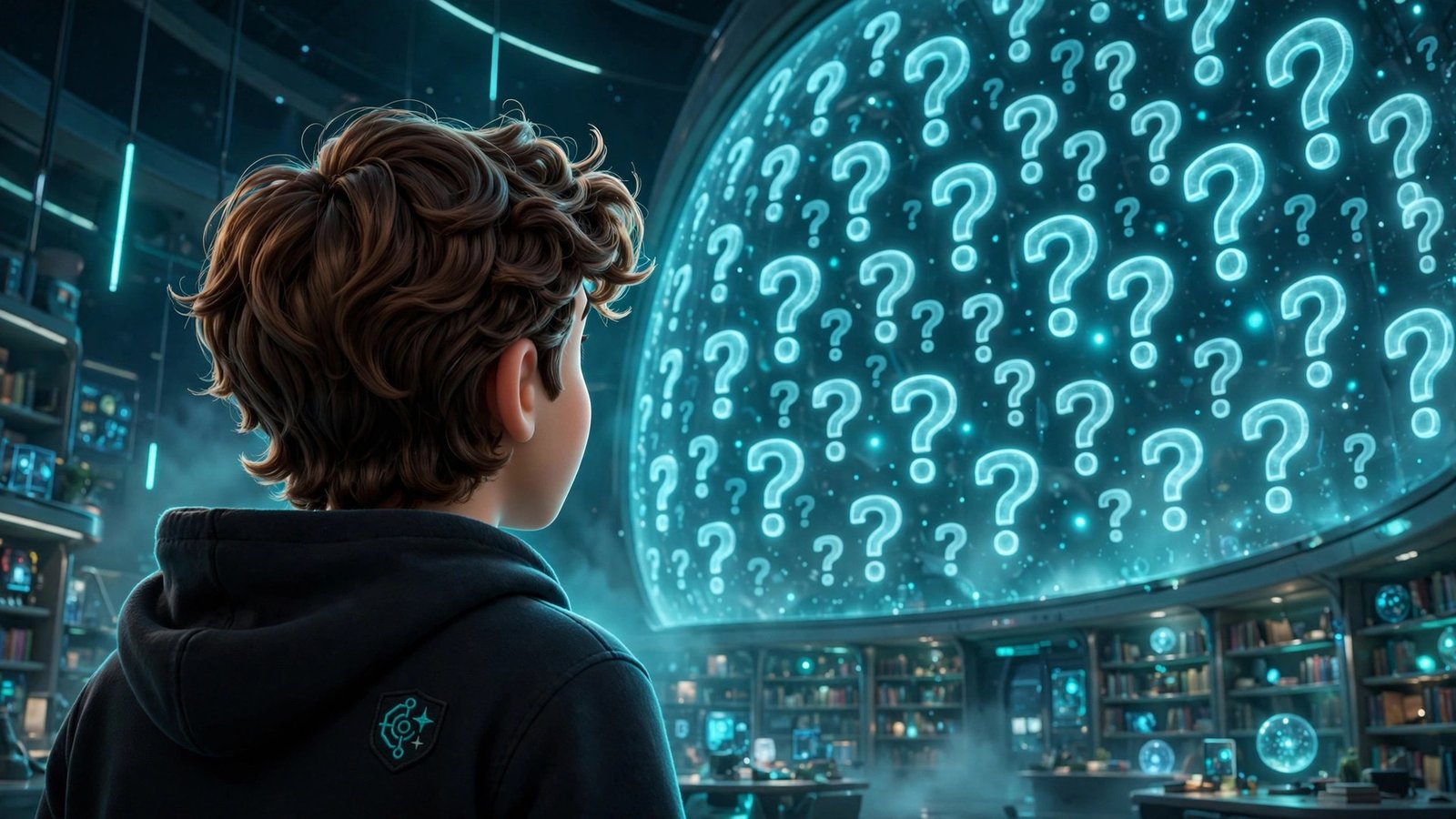 Actually Asked AI featured image: 3D character facing a wall of glowing question-mark holograms