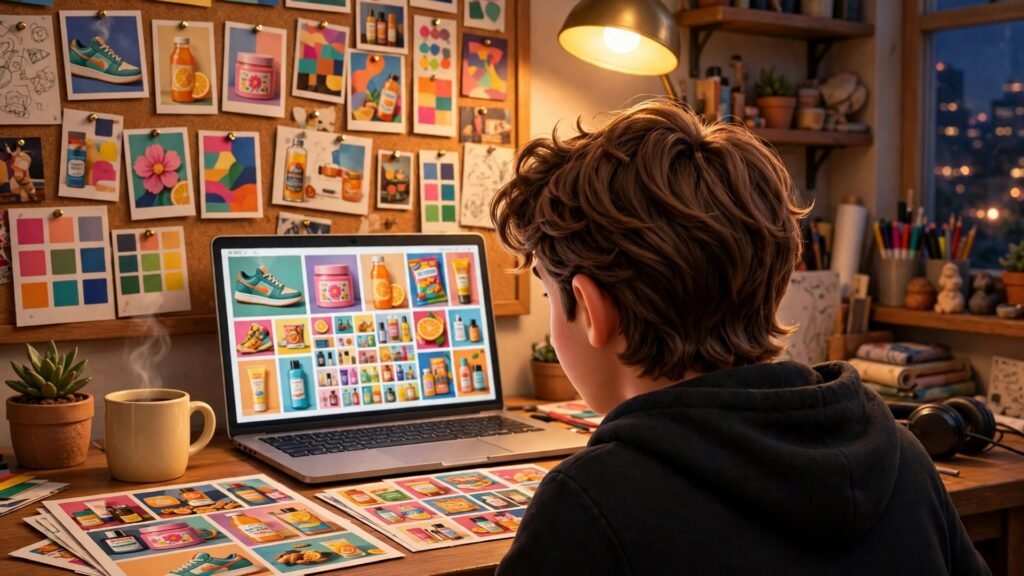 How to use Google Pomelli AI for beginners - mascot reviewing marketing campaigns on a laptop