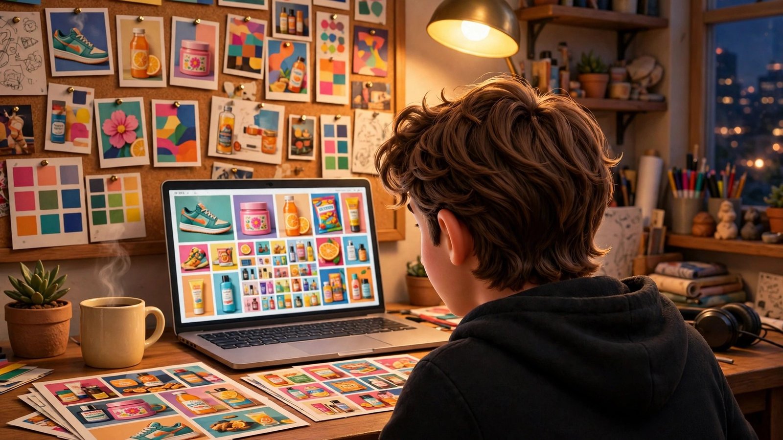 How to use Google Pomelli AI for beginners - mascot reviewing marketing campaigns on a laptop