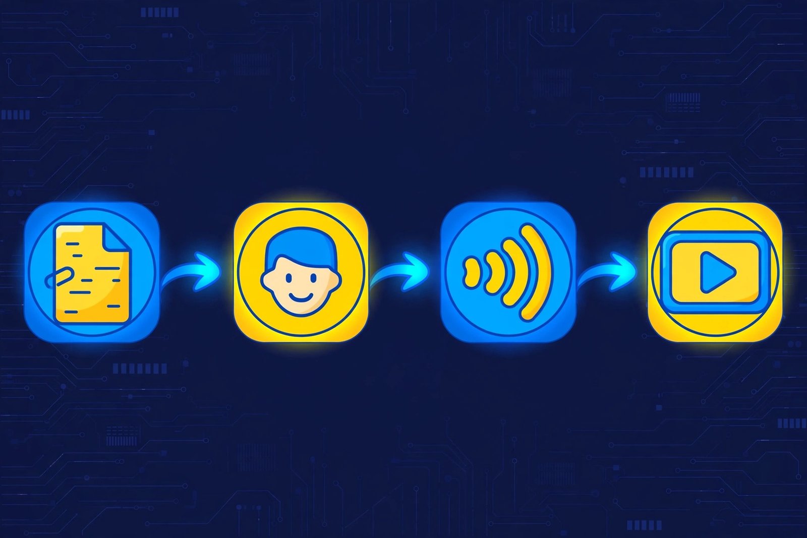 HeyGen AI workflow diagram: script to avatar to voice to video