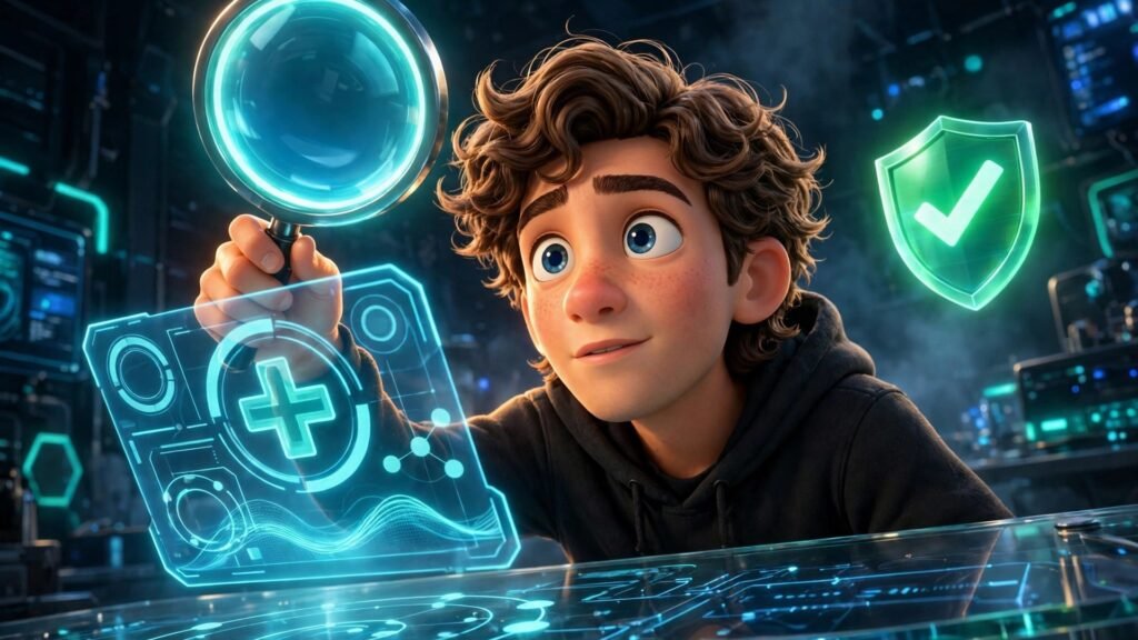3D Pixar-style young man using the LastBrowser AI browser with the Sidekick assistant in split-screen beside his tabs