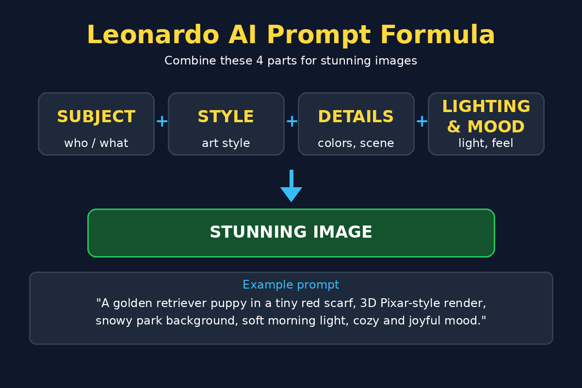 Leonardo AI prompt formula infographic
