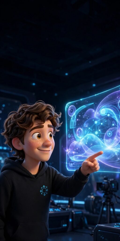 Luma Dream Machine AI for beginners - 3D character in a video studio with a hologram screen