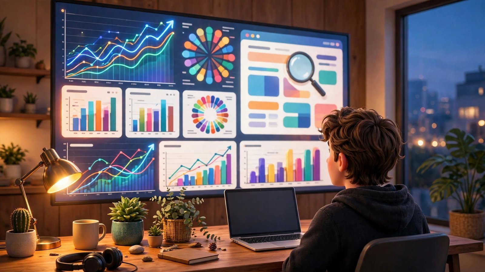 How to use OpenSEO AI for beginners - 3D character reviewing SEO analytics dashboard