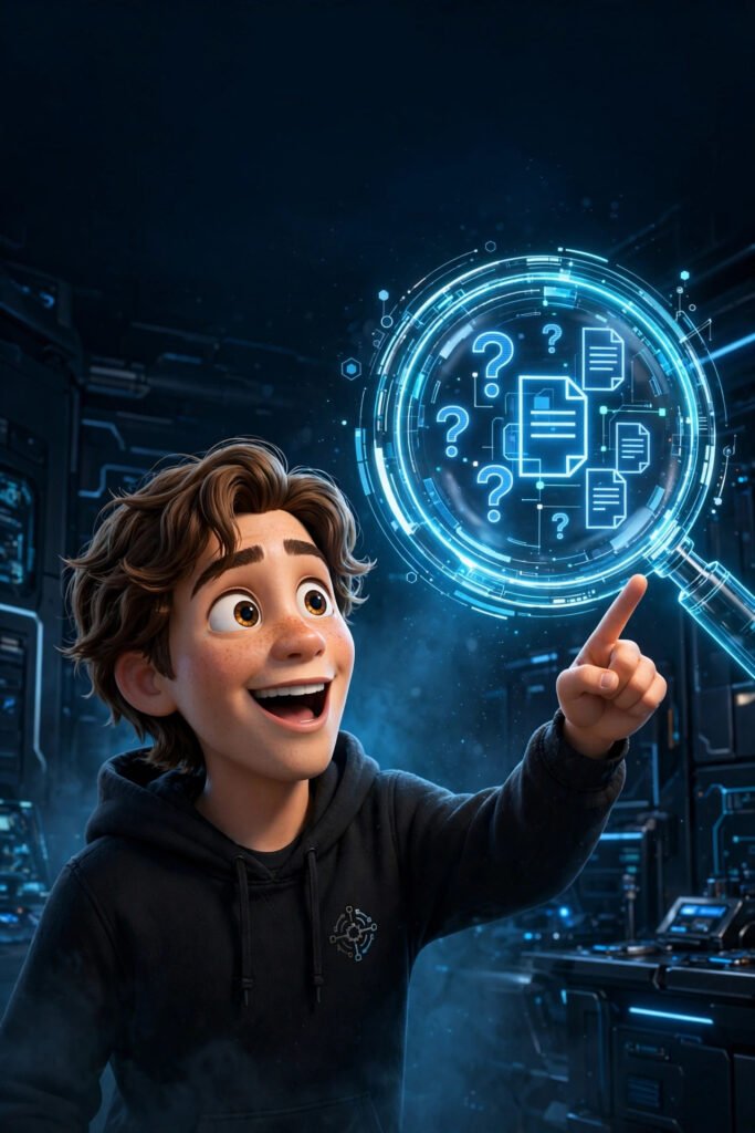 How to use Perplexity AI for beginners - 3D character asking Perplexity AI research assistant a question