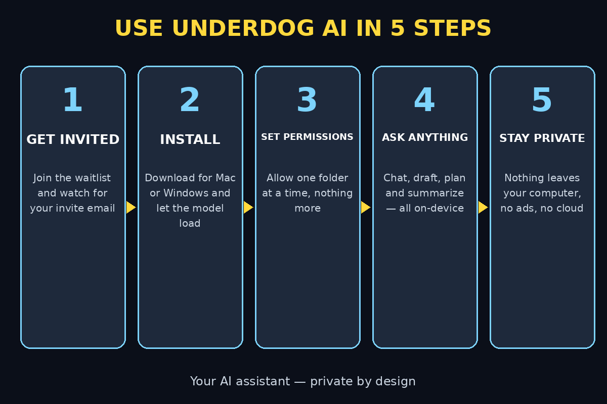 How to use Underdog AI in 5 steps infographic