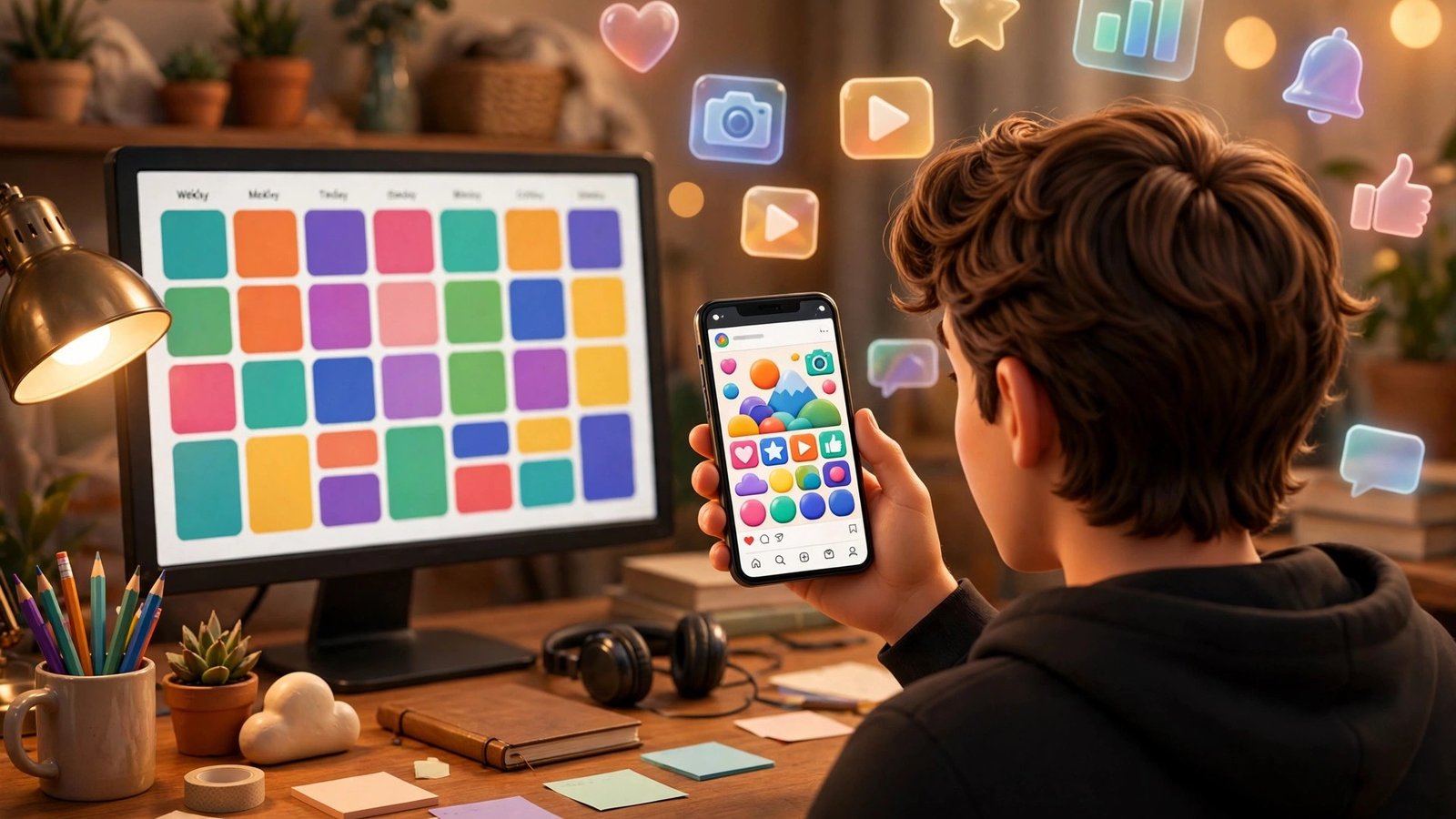 3D Pixar-style young man with headphones speaking into a studio microphone with glowing sound waves — VoiceStudio AI beginner guide featured image