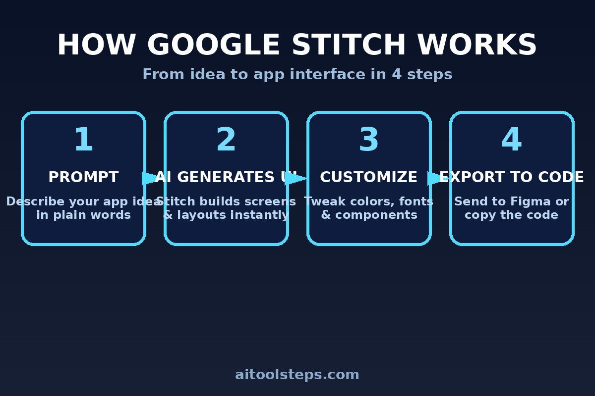Google Stitch workflow: prompt to AI design to export code